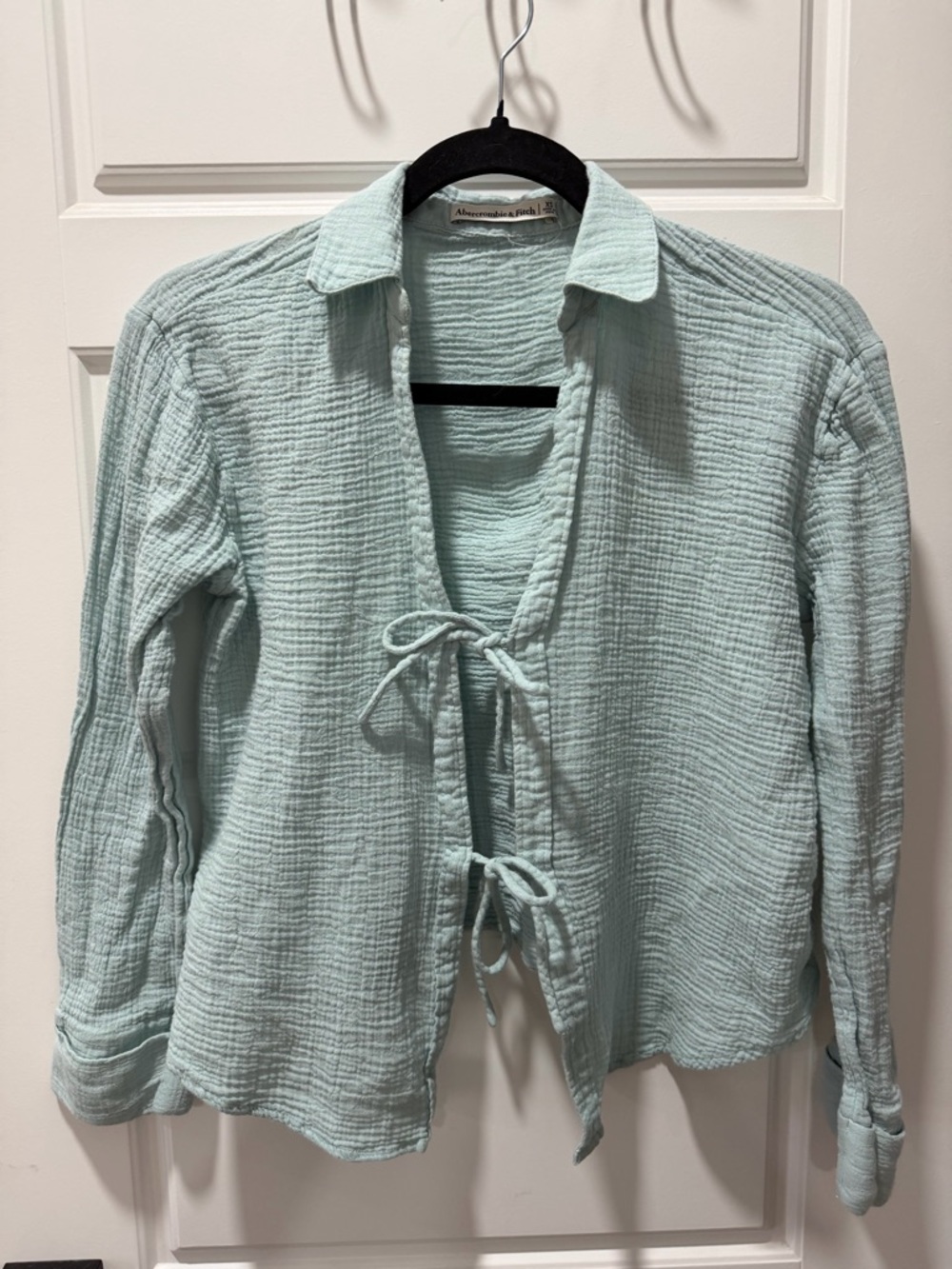 Abercrombie & Fitch Light Aqua Cotton Gauze Tie-Front Casual Shirt